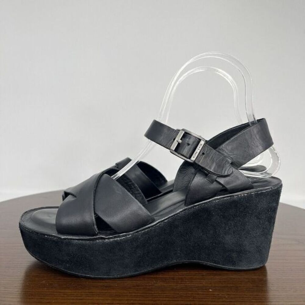 Kork Ease Wedge Sandals Women's Size‎ 8 /39 Black Leather Strappy Buckle Comfort